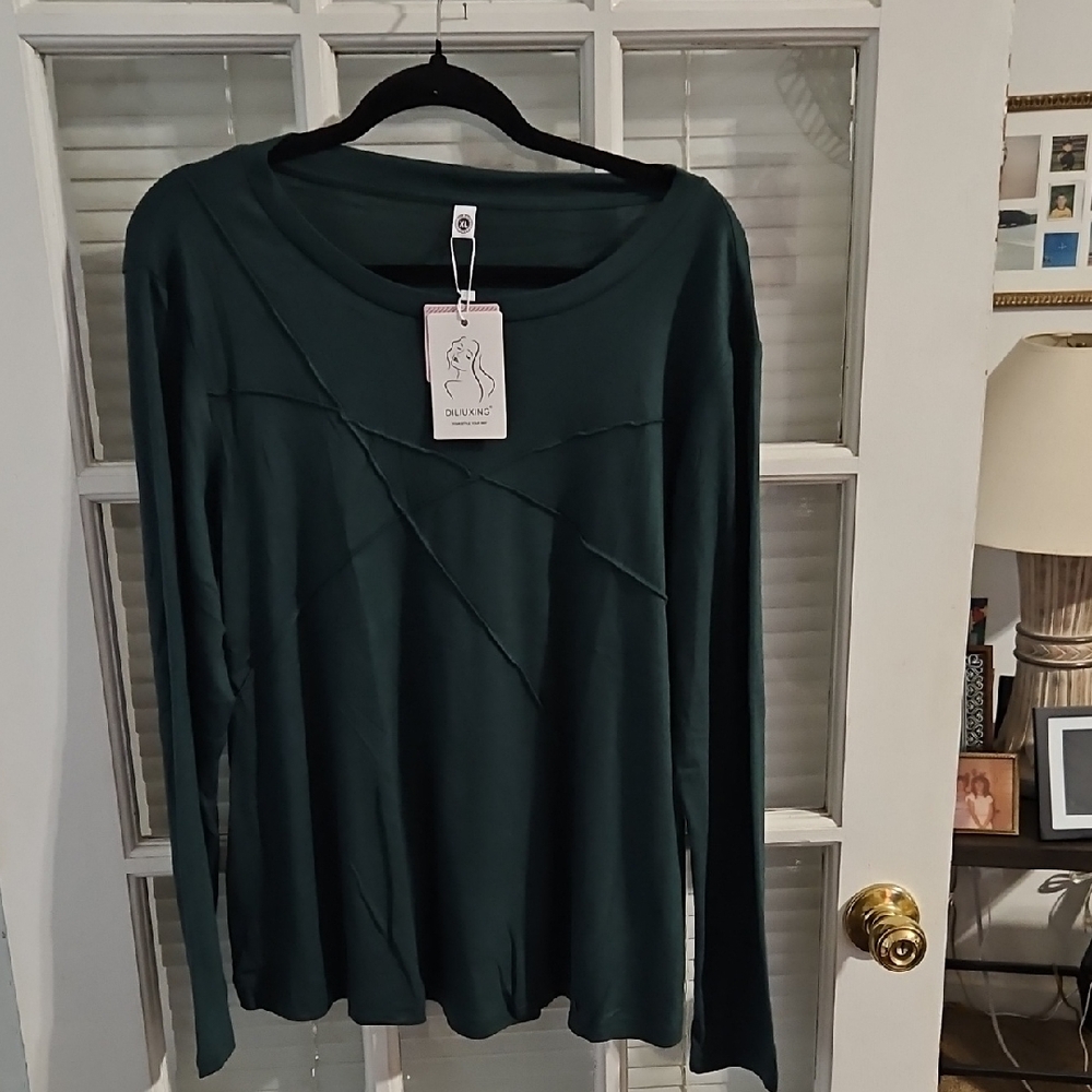 NWT Diliuxing Women's Green Long Sleeve Top. Sz XL.